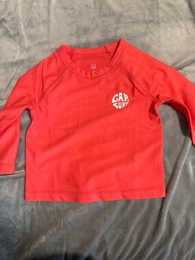 GAP Red Long Sleeve Swim Rash Guard with White Logo